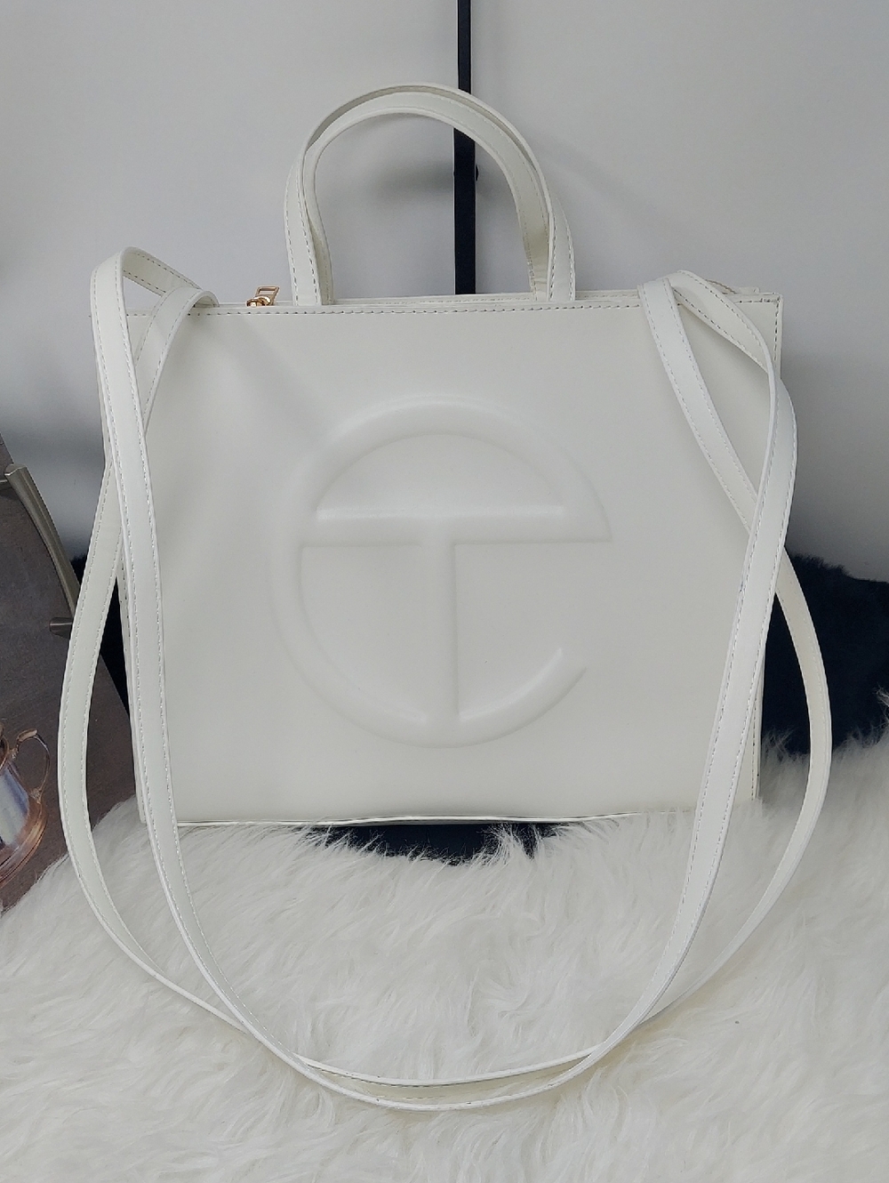 NWOT 100 % Genuine Telfar Medium White Embossed Logo Structured Tote Bag